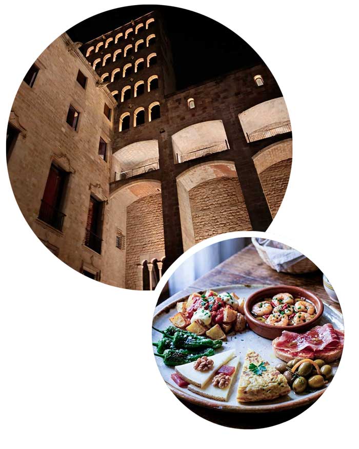 Manfredi guiding a private tour in the Gothic Quarter of Barcelona followed by a traditional tapas tasting.